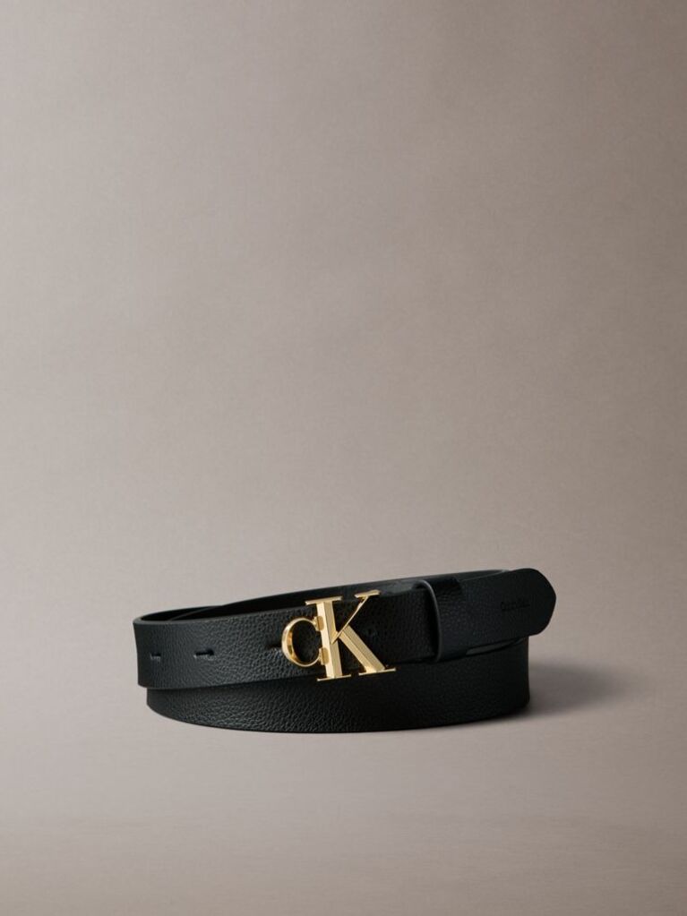 Black Micropebble Leather Monogram Buckle Belt  Women