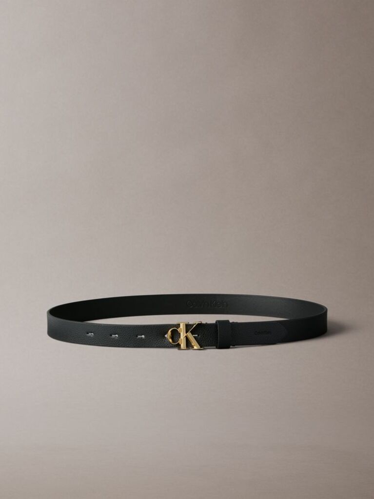 Black Micropebble Leather Monogram Buckle Belt  Women