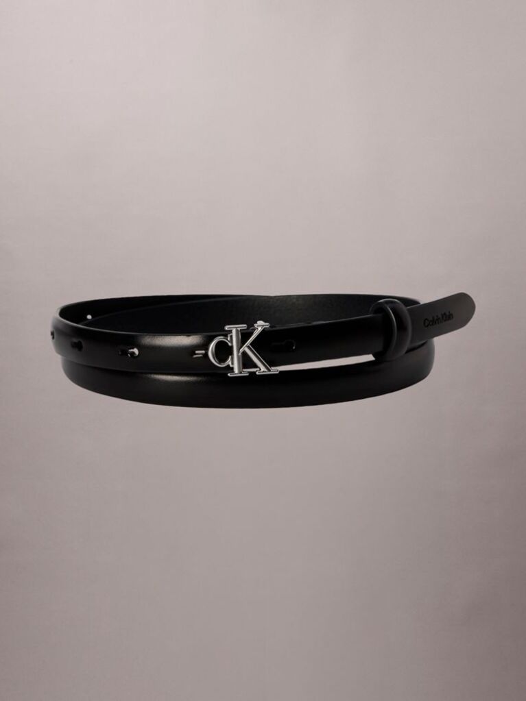 Black CK Monogram Buckle Leather Belt  Women