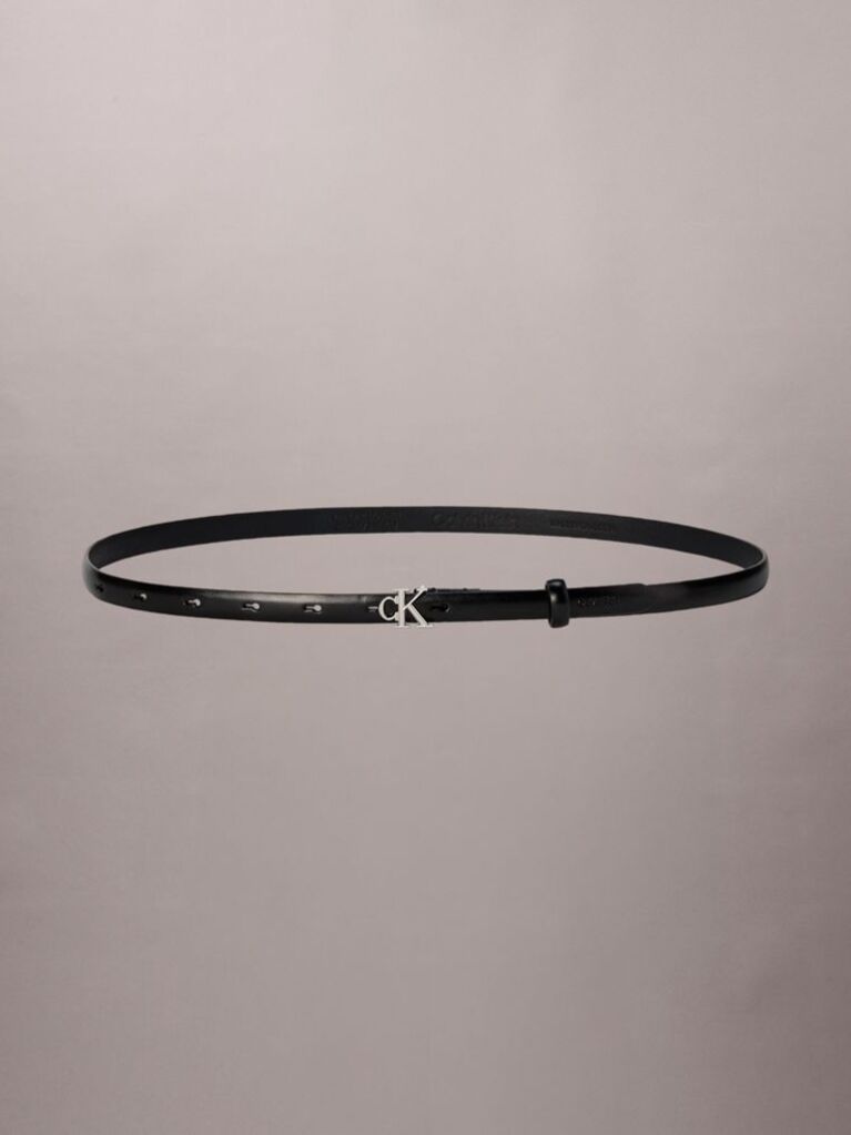 Black CK Monogram Buckle Leather Belt  Women