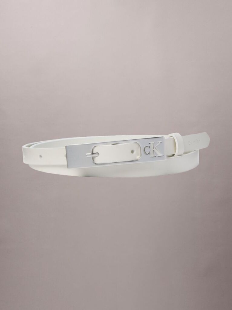White CK Monogram Elongated Buckle Leather Belt  Women