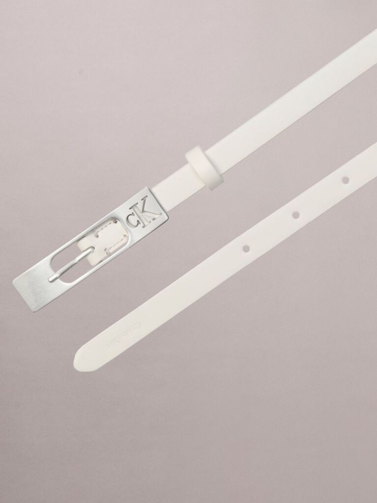 White CK Monogram Elongated Buckle Leather Belt  Women