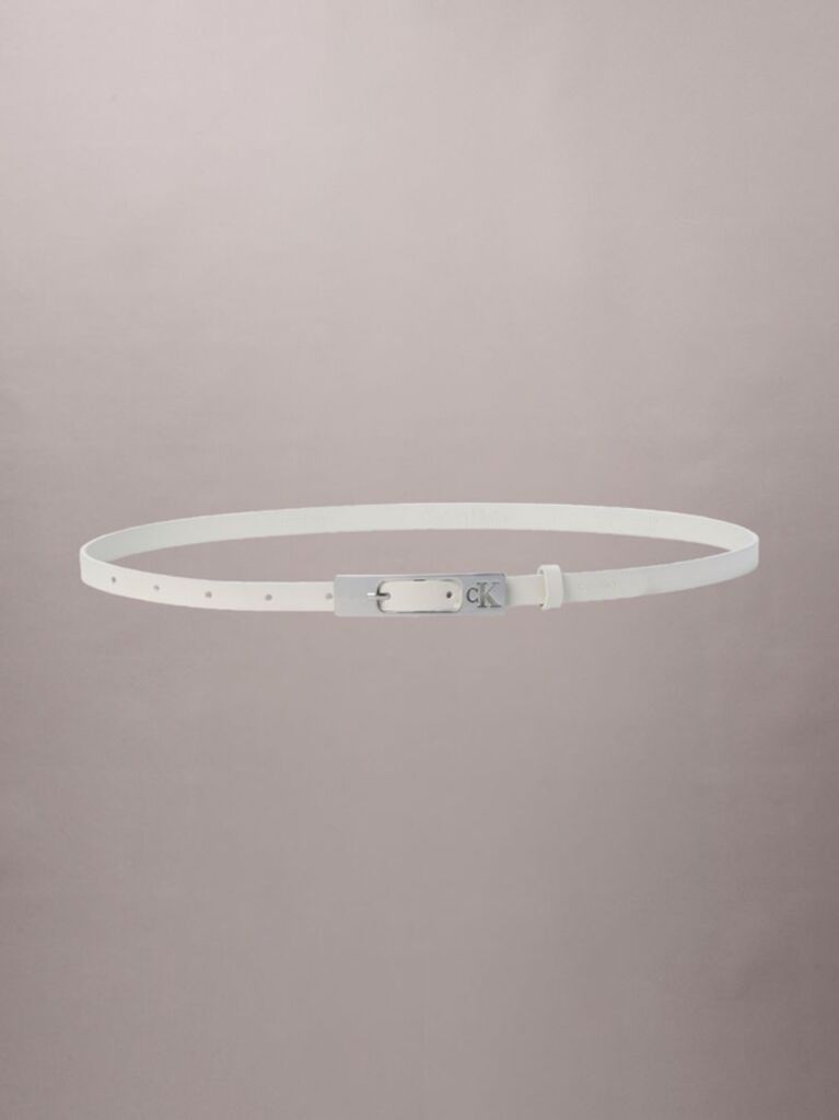 White CK Monogram Elongated Buckle Leather Belt  Women