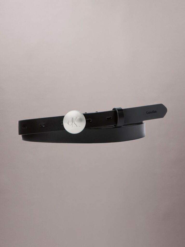 Black CK Monogram Round Buckle Leather Belt  Women
