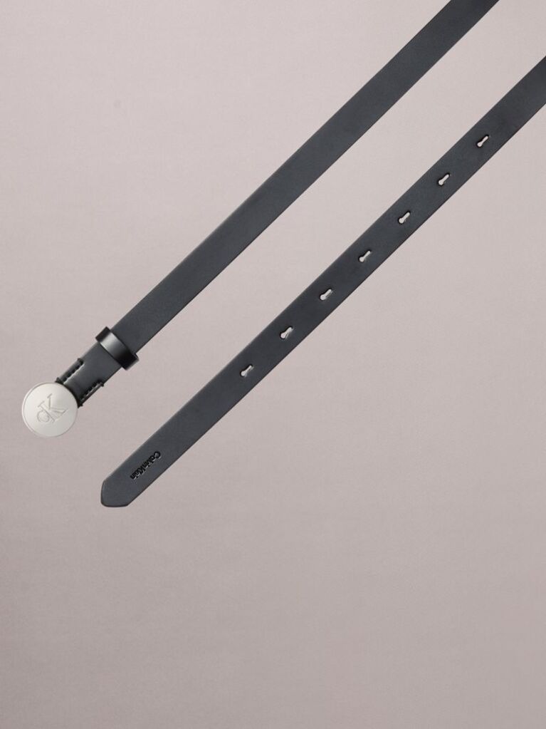 Black CK Monogram Round Buckle Leather Belt  Women