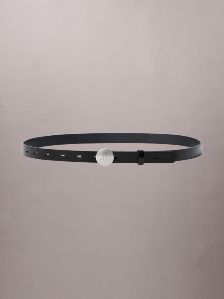 Black CK Monogram Round Buckle Leather Belt  Women