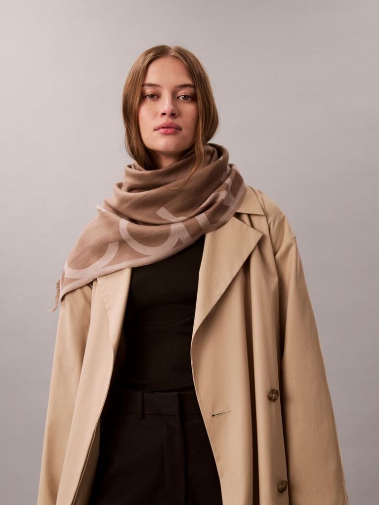 Beige Logo Jacquard Stole  Women