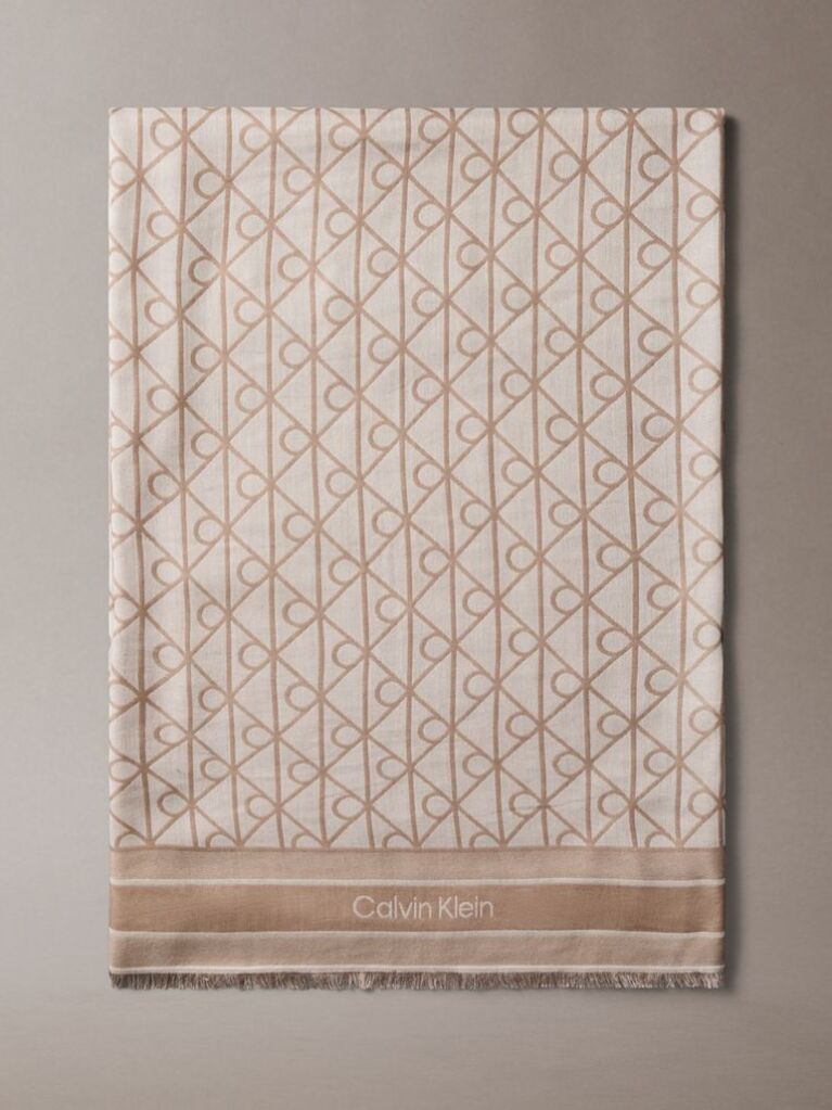 Beige Emblem Jacquard Square Modal Scarf  Women
