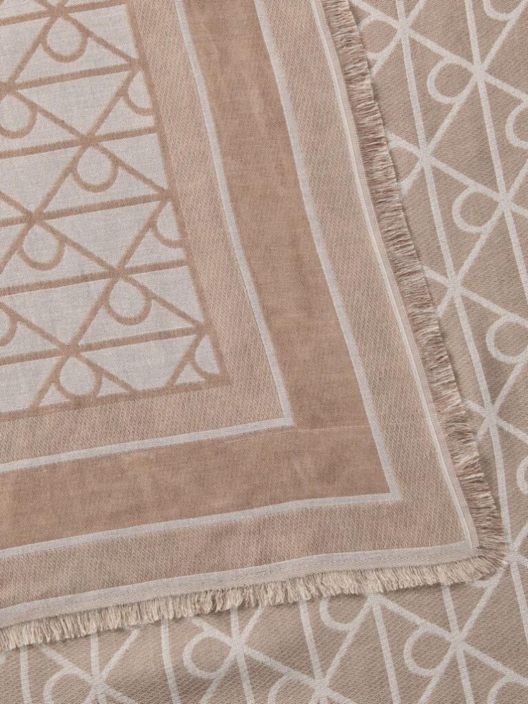 Beige Emblem Jacquard Square Modal Scarf  Women