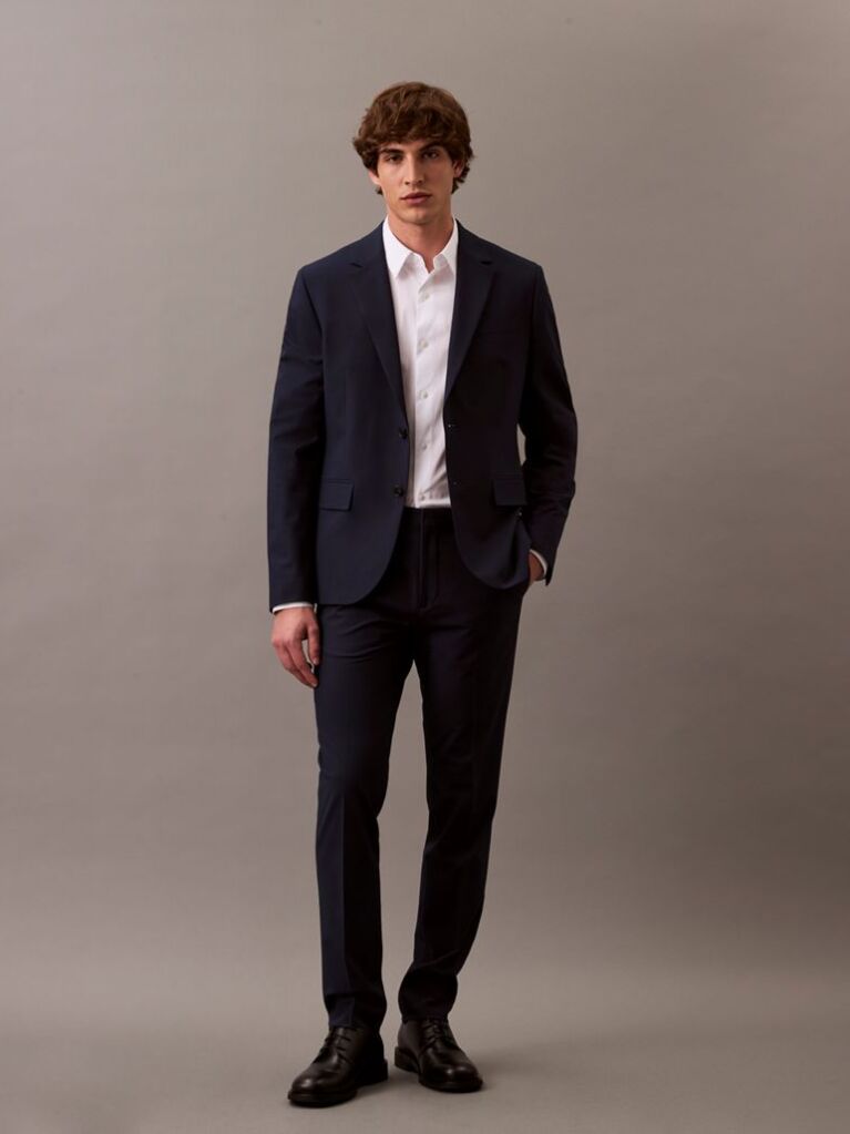 White Long Sleeve Solid Stretch Classic Shirt  Men