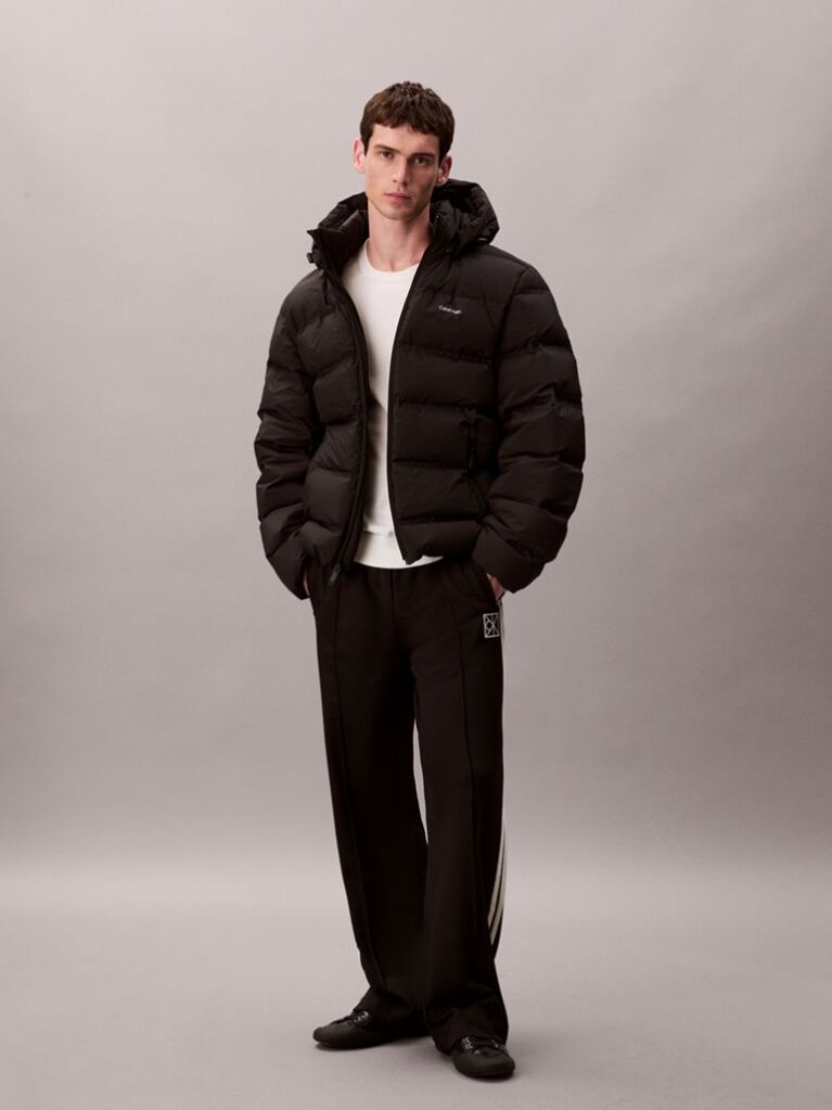 Black Long Sleeve Quilted Bonded Channel Hooded Puffer Jacket  Men