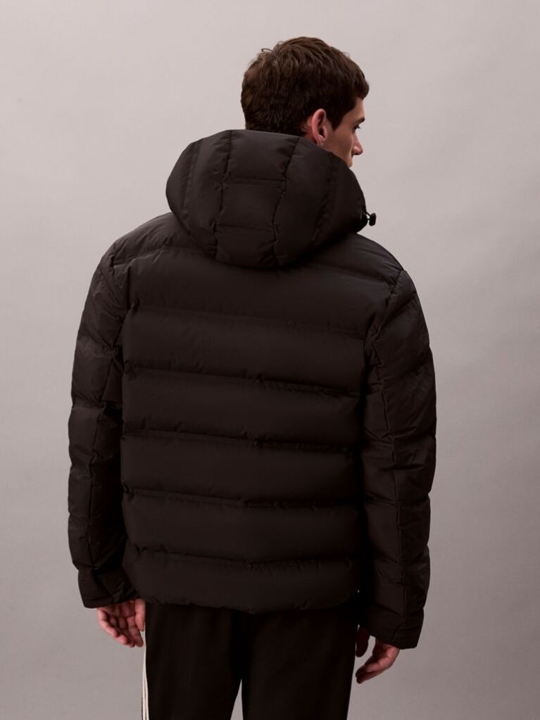 Black Long Sleeve Quilted Bonded Channel Hooded Puffer Jacket  Men