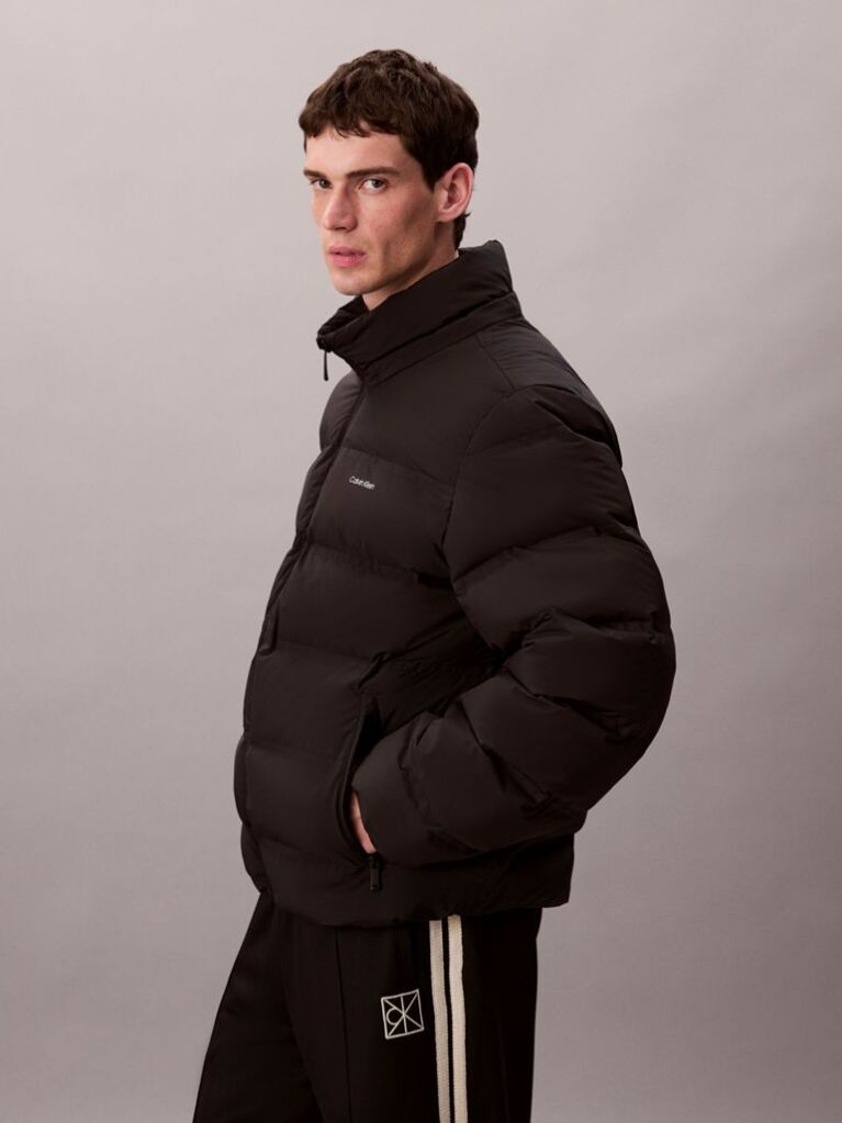 Black Long Sleeve Quilted Bonded Channel Hooded Puffer Jacket  Men