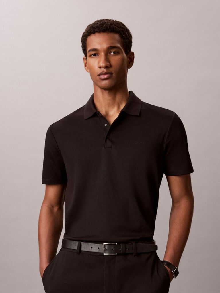 Black Short Sleeve Tech Interlock Polo Shirt  Men