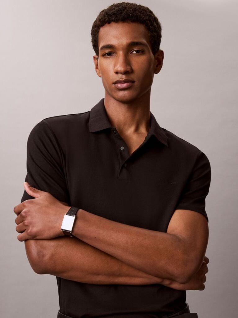 Black Short Sleeve Tech Interlock Polo Shirt  Men