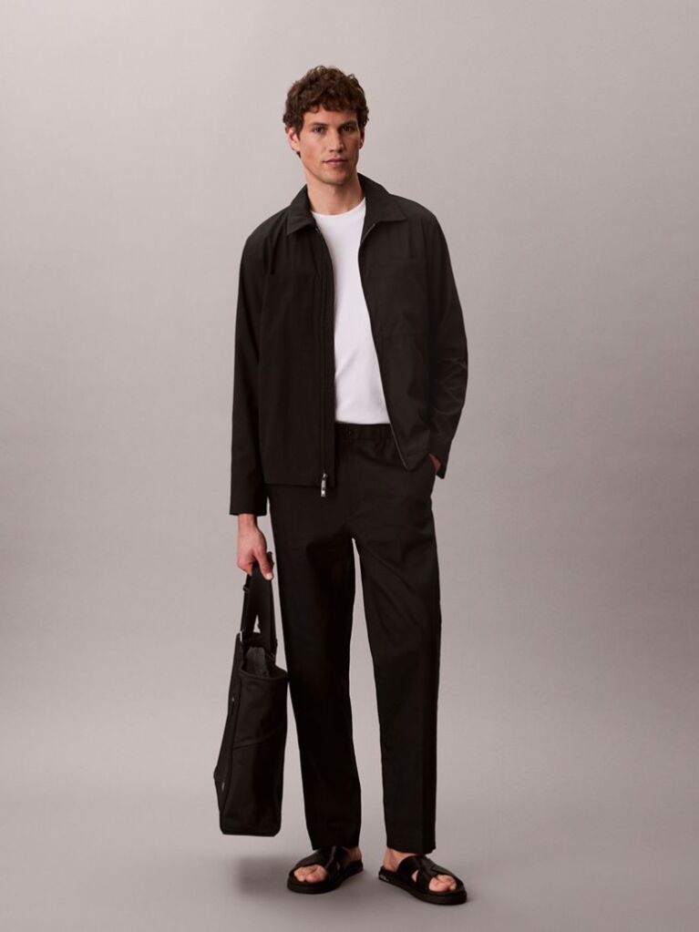 Μαύρο Τζάκετ Blouson Από Seersucker  Άνδρας