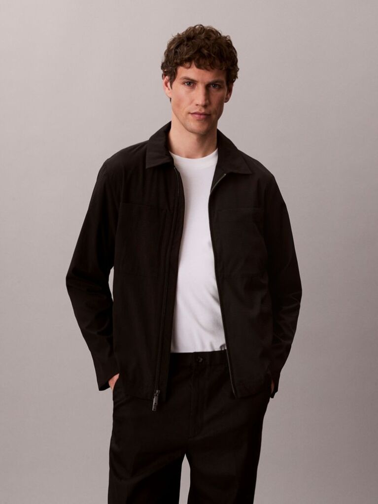Μαύρο Τζάκετ Blouson Από Seersucker  Άνδρας