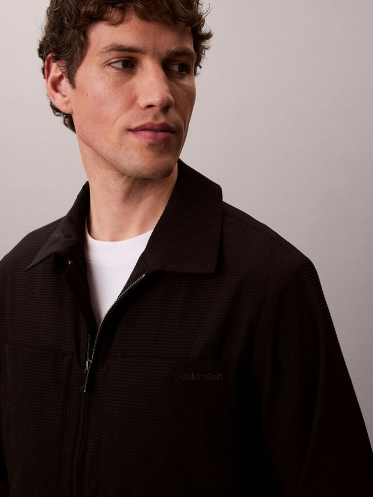 Μαύρο Τζάκετ Blouson Από Seersucker  Άνδρας
