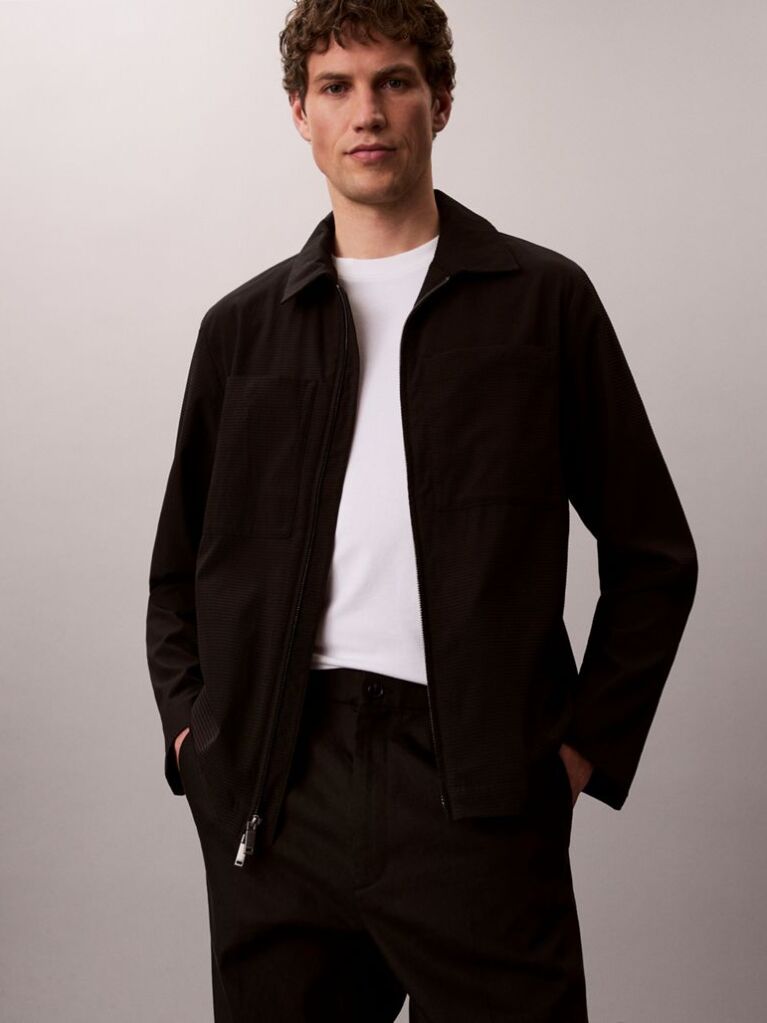Μαύρο Τζάκετ Blouson Από Seersucker  Άνδρας