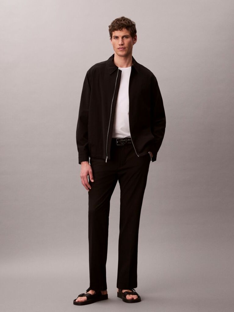Black Straight Seersucker Trousers  Men