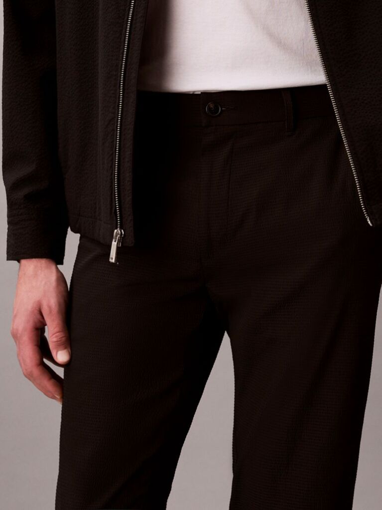 Black Straight Seersucker Trousers  Men