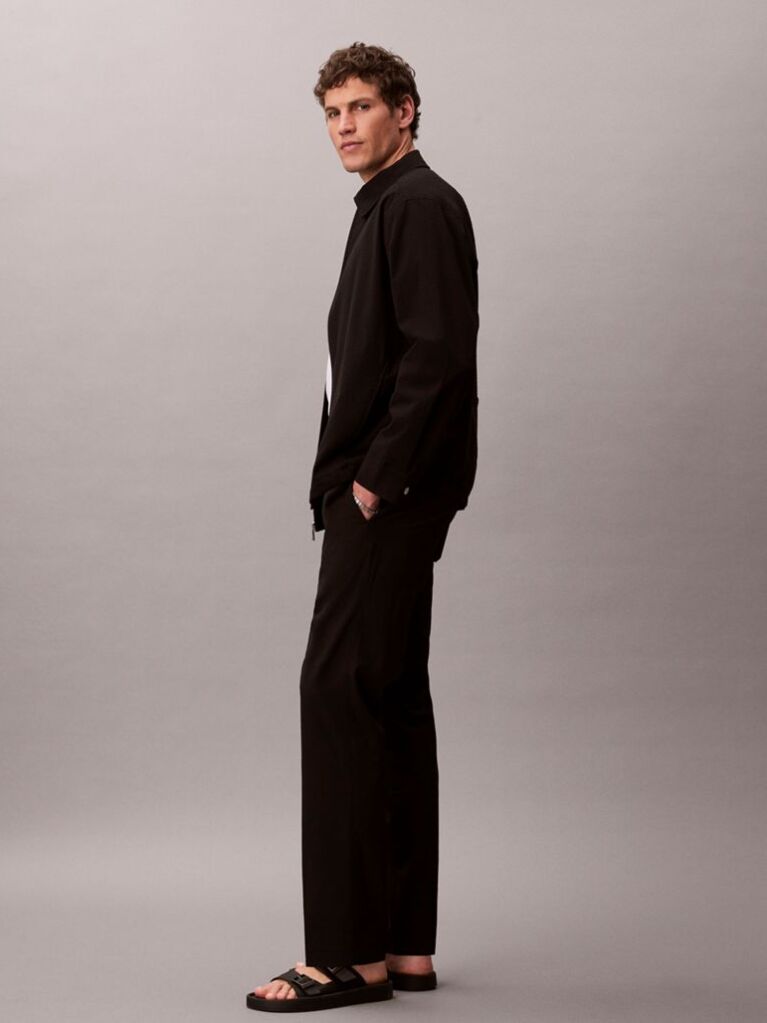 Black Straight Seersucker Trousers  Men