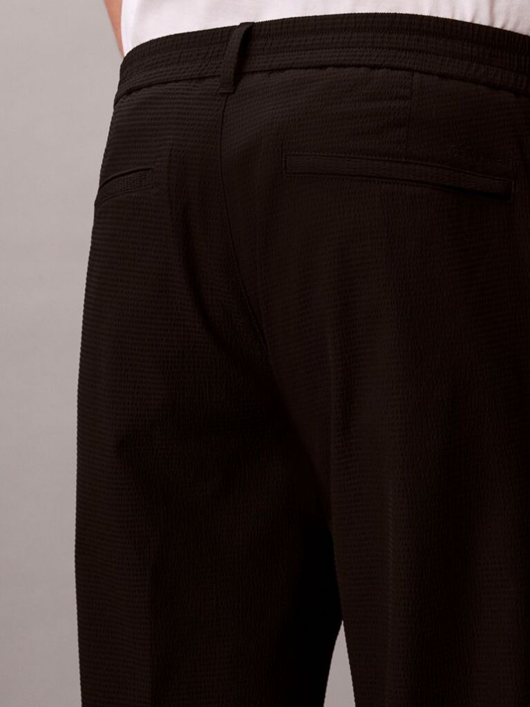 Black Straight Seersucker Trousers  Men