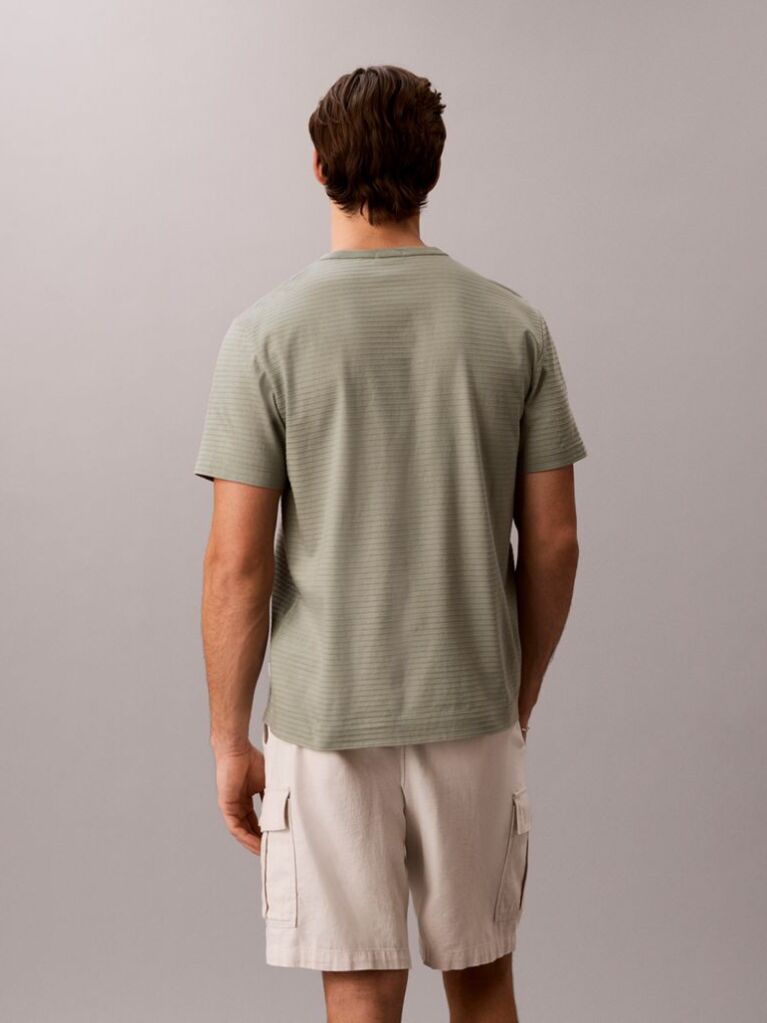 Grey Textured Stripe Crew Neck T-Shirt  Men