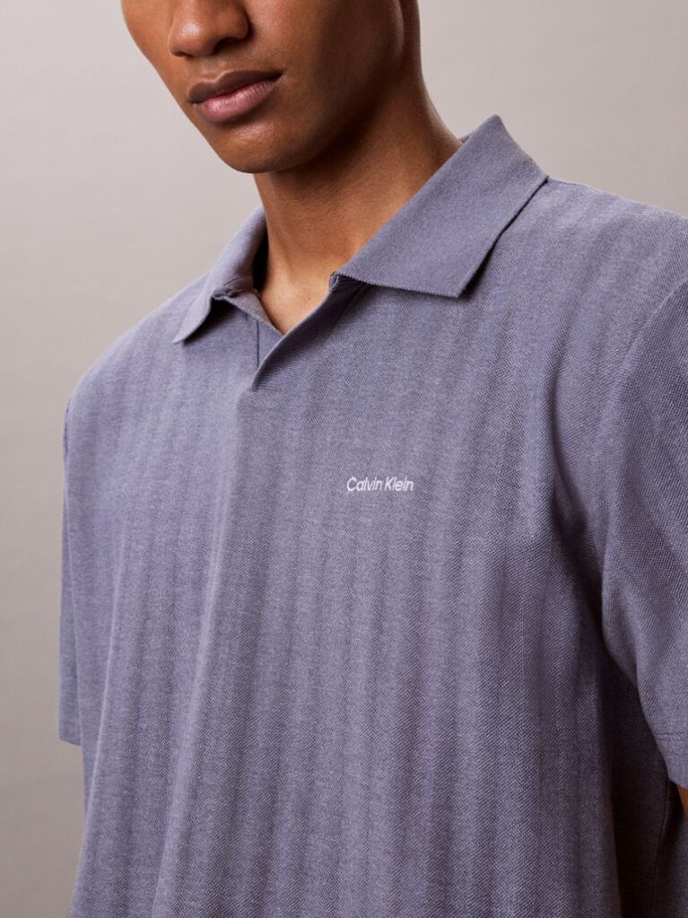 Blue Textured Stripe Polo Shirt  Men