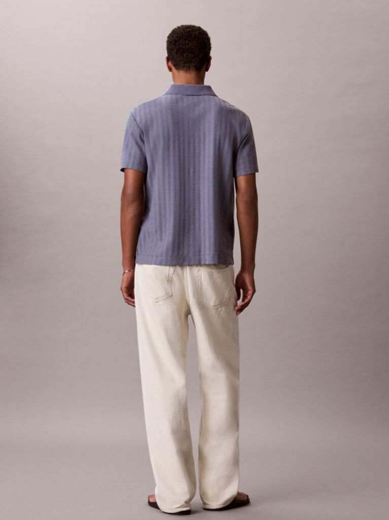 Blue Textured Stripe Polo Shirt  Men
