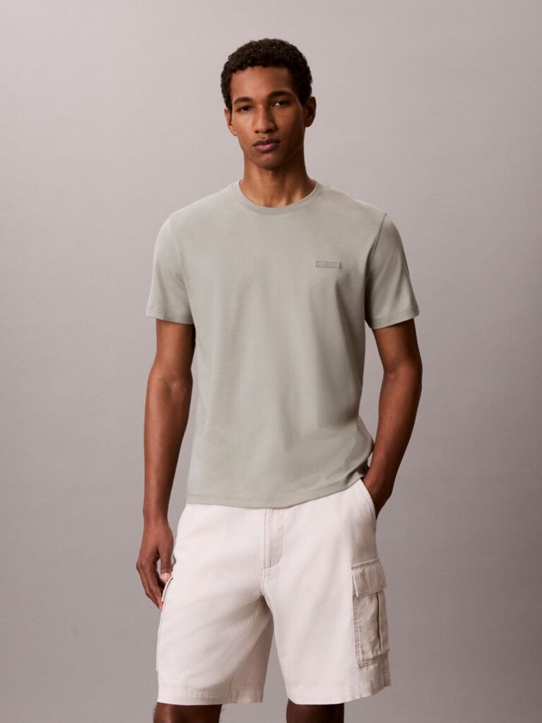 Grey Slim Fit Logo Patch Fluid Cotton T-Shirt  Men