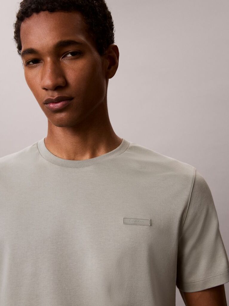 Grey Slim Fit Logo Patch Fluid Cotton T-Shirt  Men
