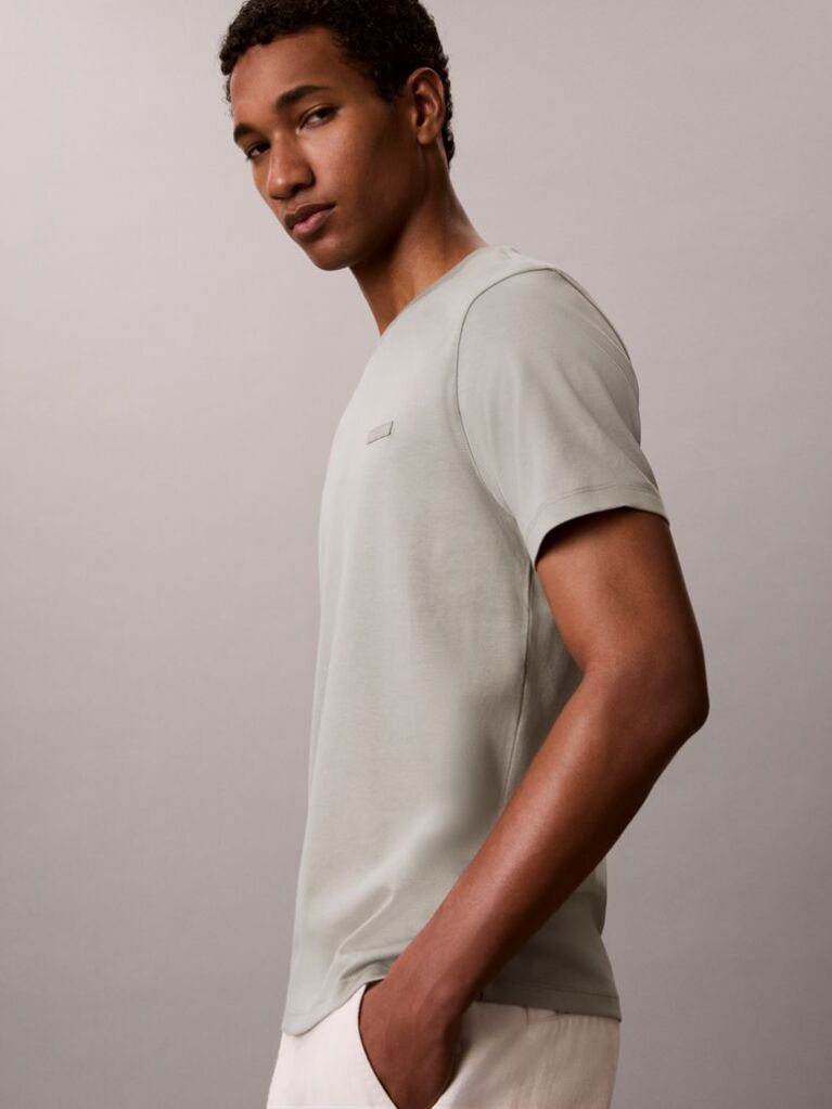 Grey Slim Fit Logo Patch Fluid Cotton T-Shirt  Men