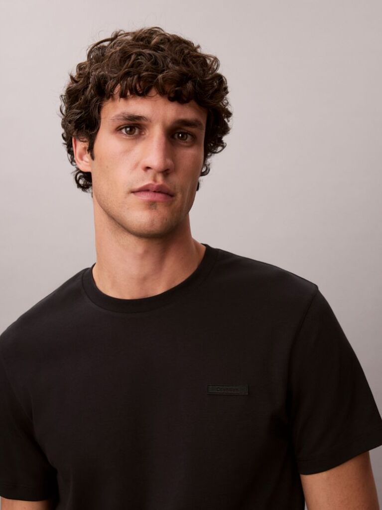 Black Slim Fit Logo Patch Fluid Cotton T-Shirt  Men