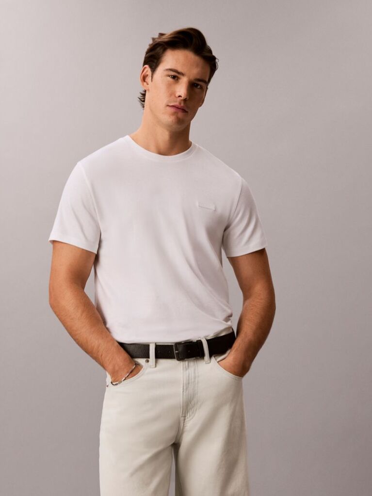 White Slim Fit Logo Patch Fluid Cotton T-Shirt  Men
