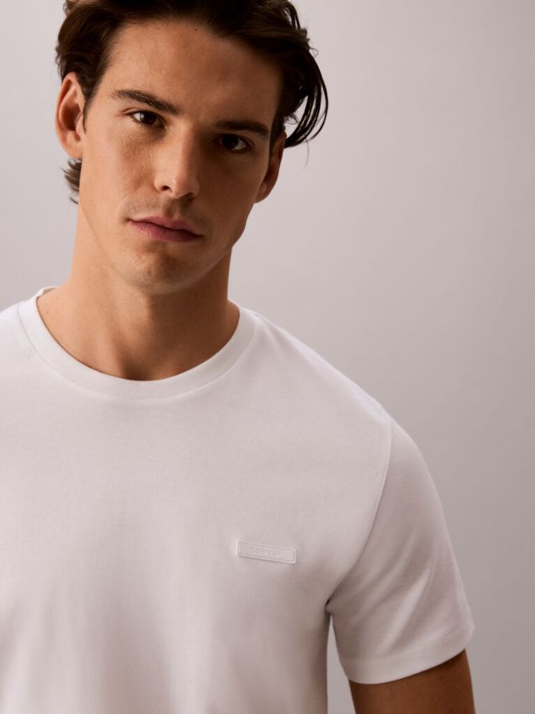 White Slim Fit Logo Patch Fluid Cotton T-Shirt  Men