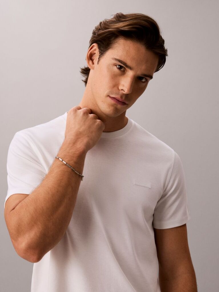 White Slim Fit Logo Patch Fluid Cotton T-Shirt  Men