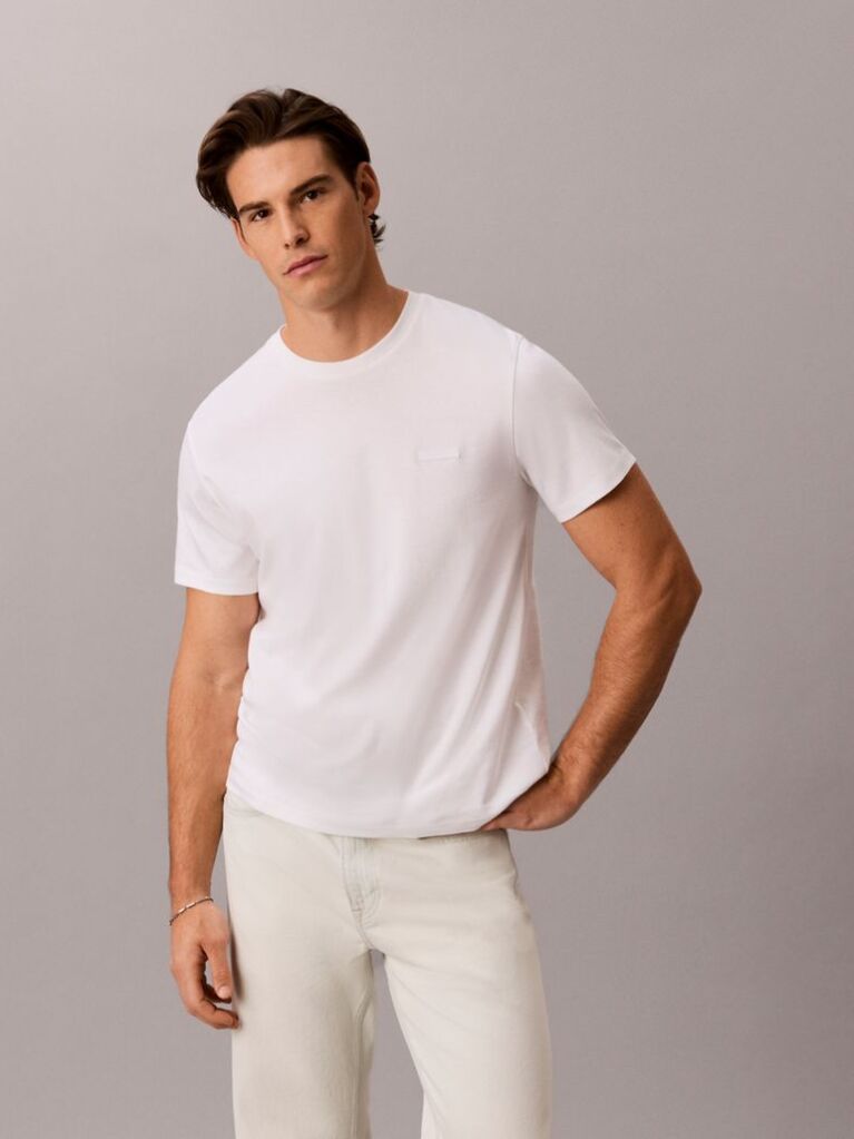 White Slim Fit Logo Patch Fluid Cotton T-Shirt  Men