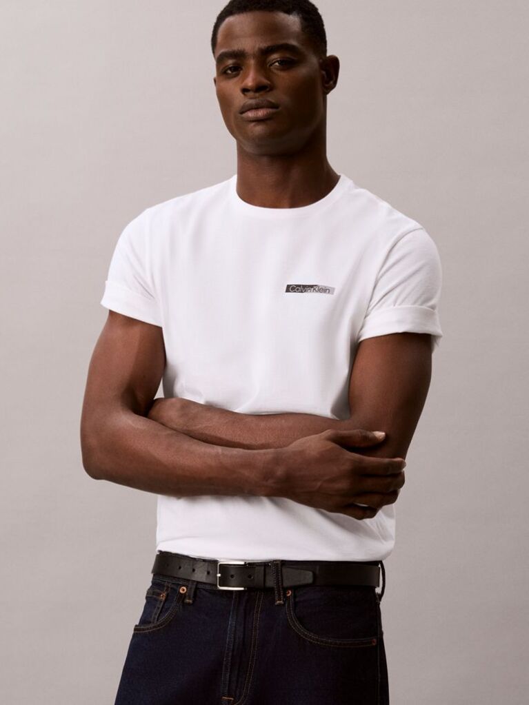 White Split Graphic Logo T-Shirt  Men