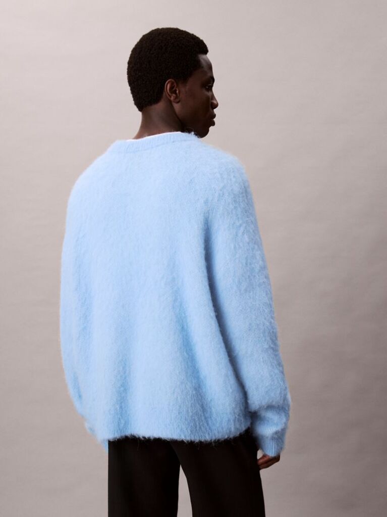 Blue Brushed Alpaca Wool Blend Monogram Logo Sweater  Men
