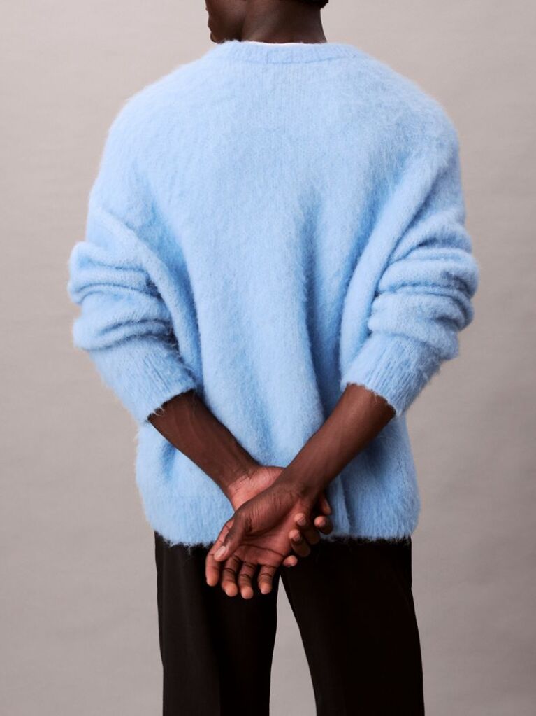 Blue Brushed Alpaca Wool Blend Monogram Logo Sweater  Men