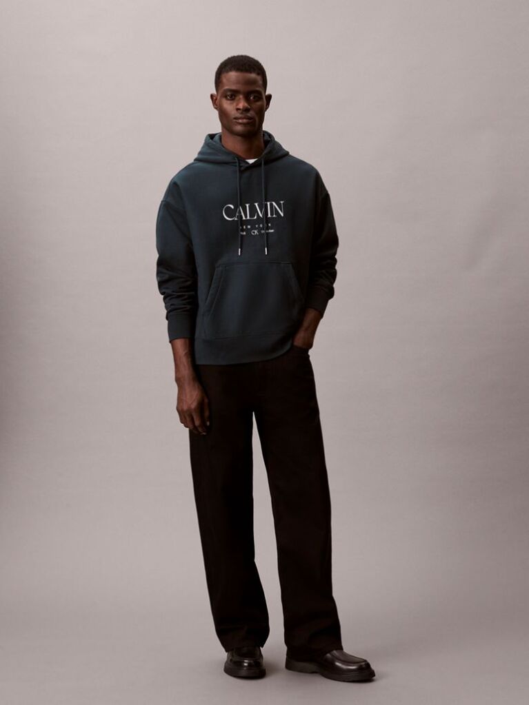 Blue Premium Fleece Calvin Graphic Hoodie  Men