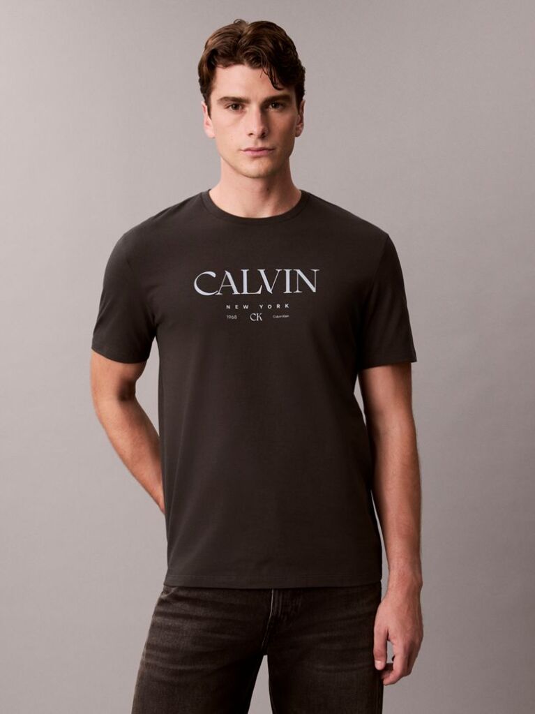Black Calvin Crewneck Graphic Tee  Men