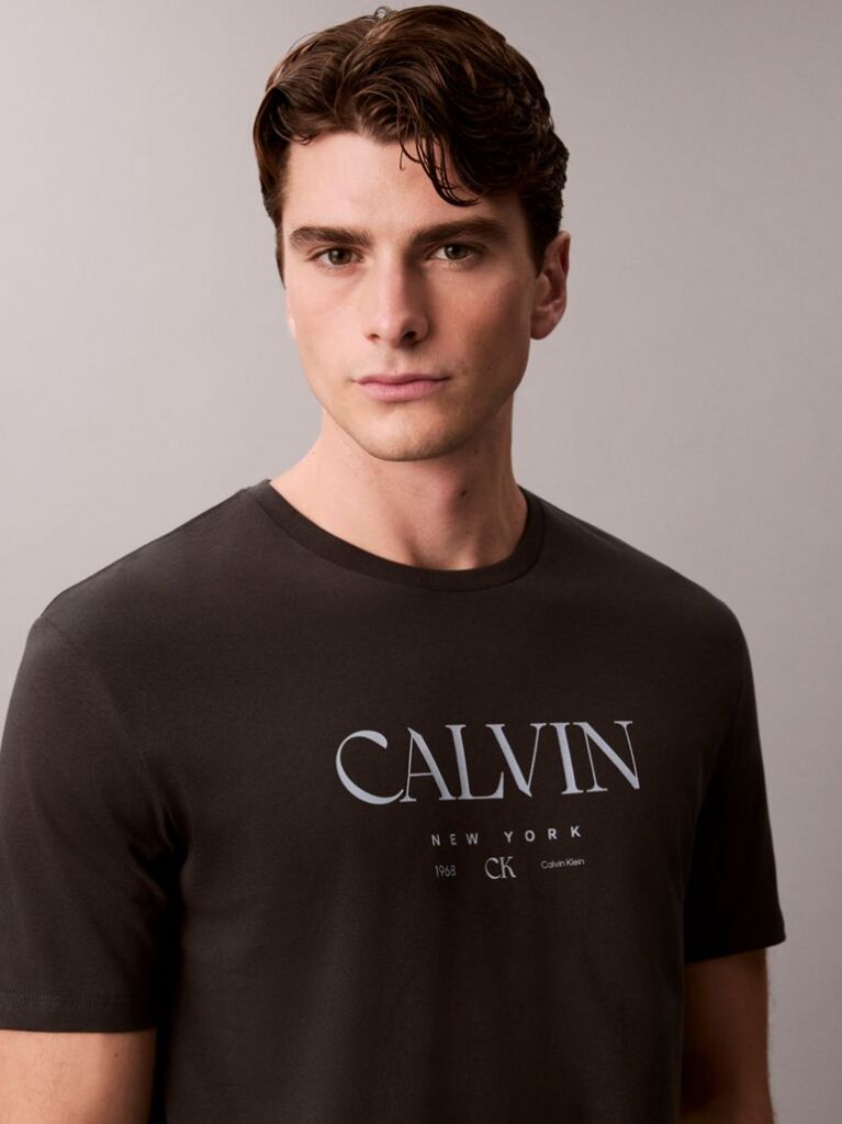 Black Calvin Crewneck Graphic Tee  Men
