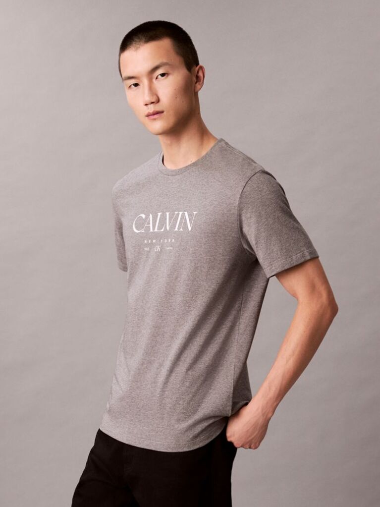 Grey Calvin Crewneck Graphic Tee  Men
