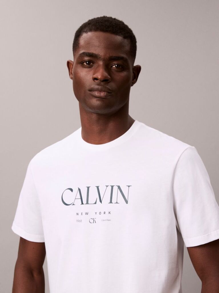 White Calvin Crewneck Graphic Tee  Men