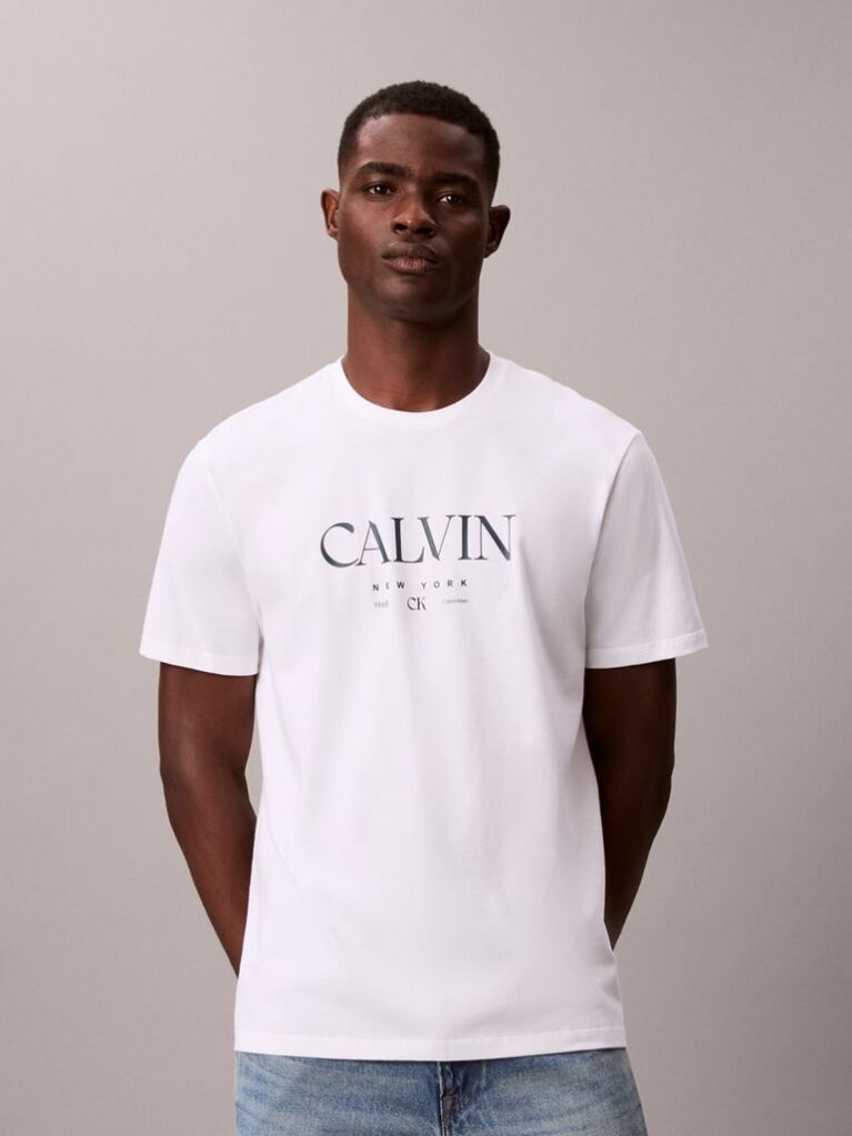 White Calvin Crewneck Graphic Tee  Men