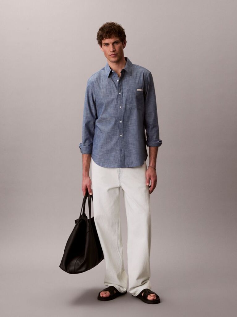 Blue Chambray Long Sleeve Shirt  Men