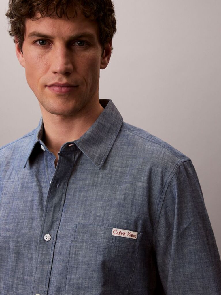Blue Chambray Long Sleeve Shirt  Men