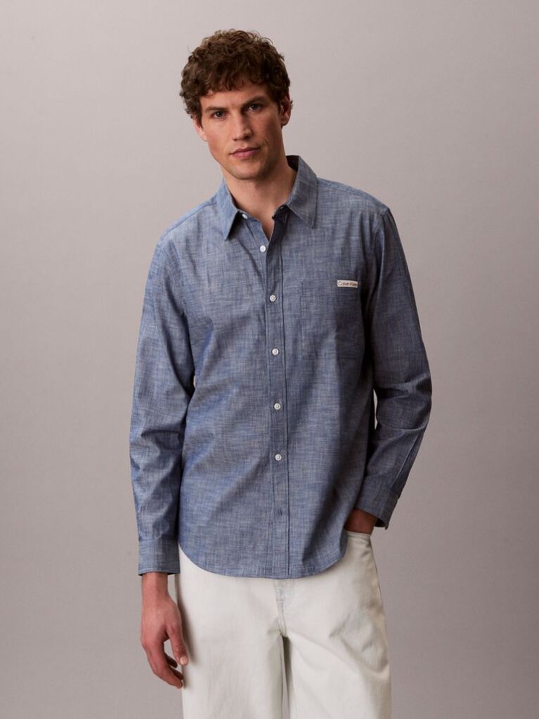 Blue Chambray Long Sleeve Shirt  Men